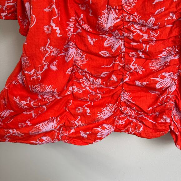 Ava & Viv Size 3X Red Floral Top Balloon Sleeve Smocked Flirty Coquette - Picture 4 of 11
